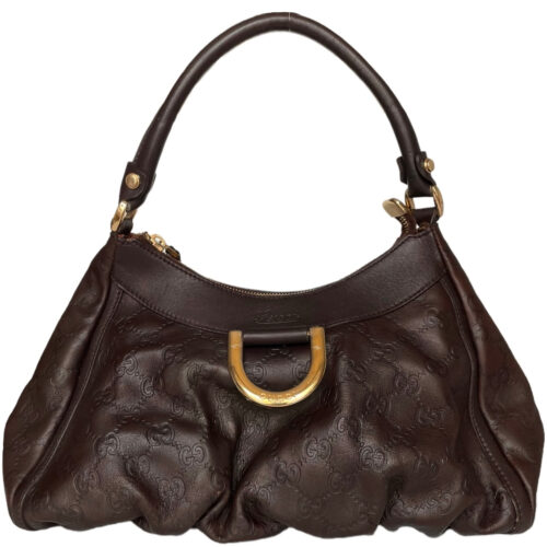 Vintage Gucci Monogram Leather Hobo Shoulder Bag in Brown / Gold | NITRYL