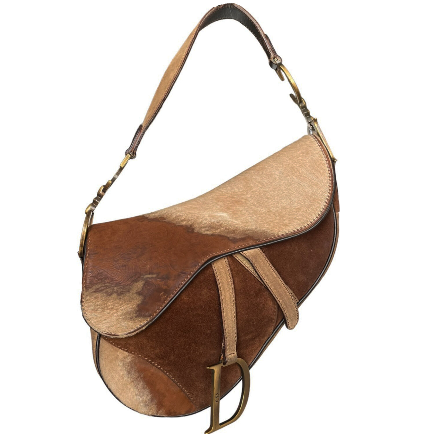 Vintage Dior Western Calfskin Shoulder Saddle Bag in Brown | NITRYL