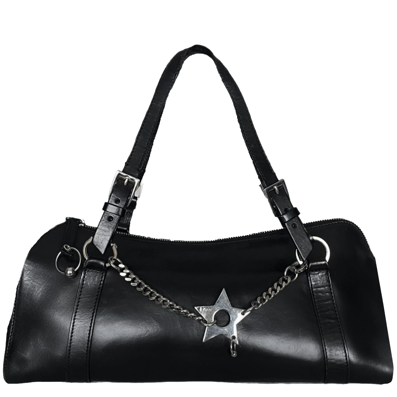Vintage Dior Leather Hardcore Star Shoulder Bag in Black / Silver | NITRYL
