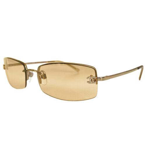Vintage Chanel Diamante Rimless Sunglasses in Gold | NITRYL