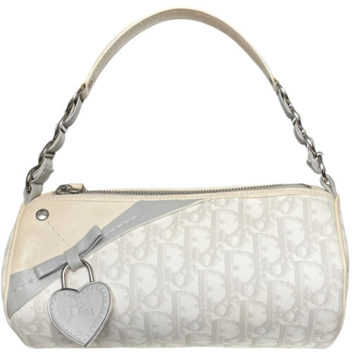 Vintage Dior Monogram Romantique Heart Mini Shoulder Bag in White / Grey | NITRYL