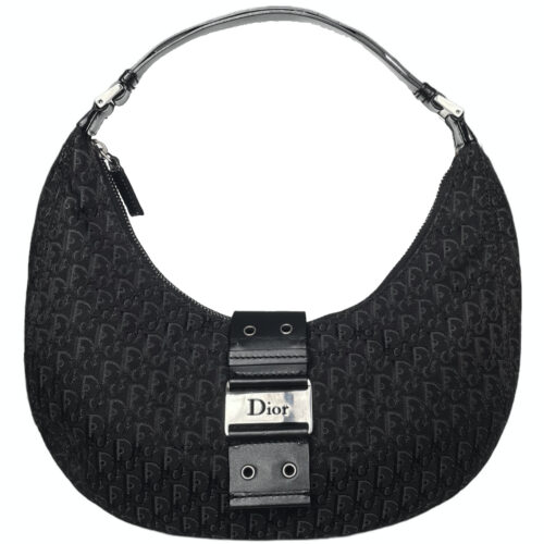 Vintage Dior Monogram Street Chic Half Moon Shoulder Bag in Black / Silver | NITRYL