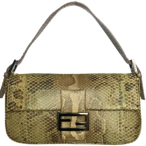 Vintage Fendi Python Shoulder Baguette Bag in Khaki Green | NITRYL