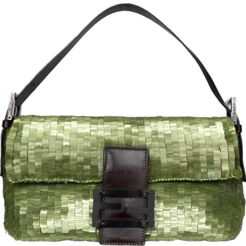 Vintage Fendi Sequin Shoulder Baguette Bag in Sage Green | NITRYL