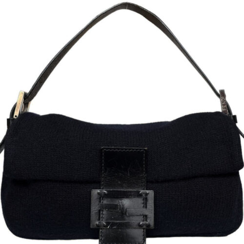 Vintage Fendi Knitted Cashmere Shoulder Baguette Bag in Black | NITRYL