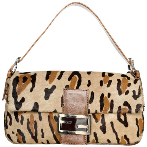 Vintage Fendi Leopard Print Calfskin Shoulder Baguette Bag | NITRYL