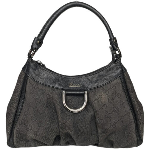 Vintage Gucci Monogram Hobo Shoulder Bag in Grey / Black | NITRYL