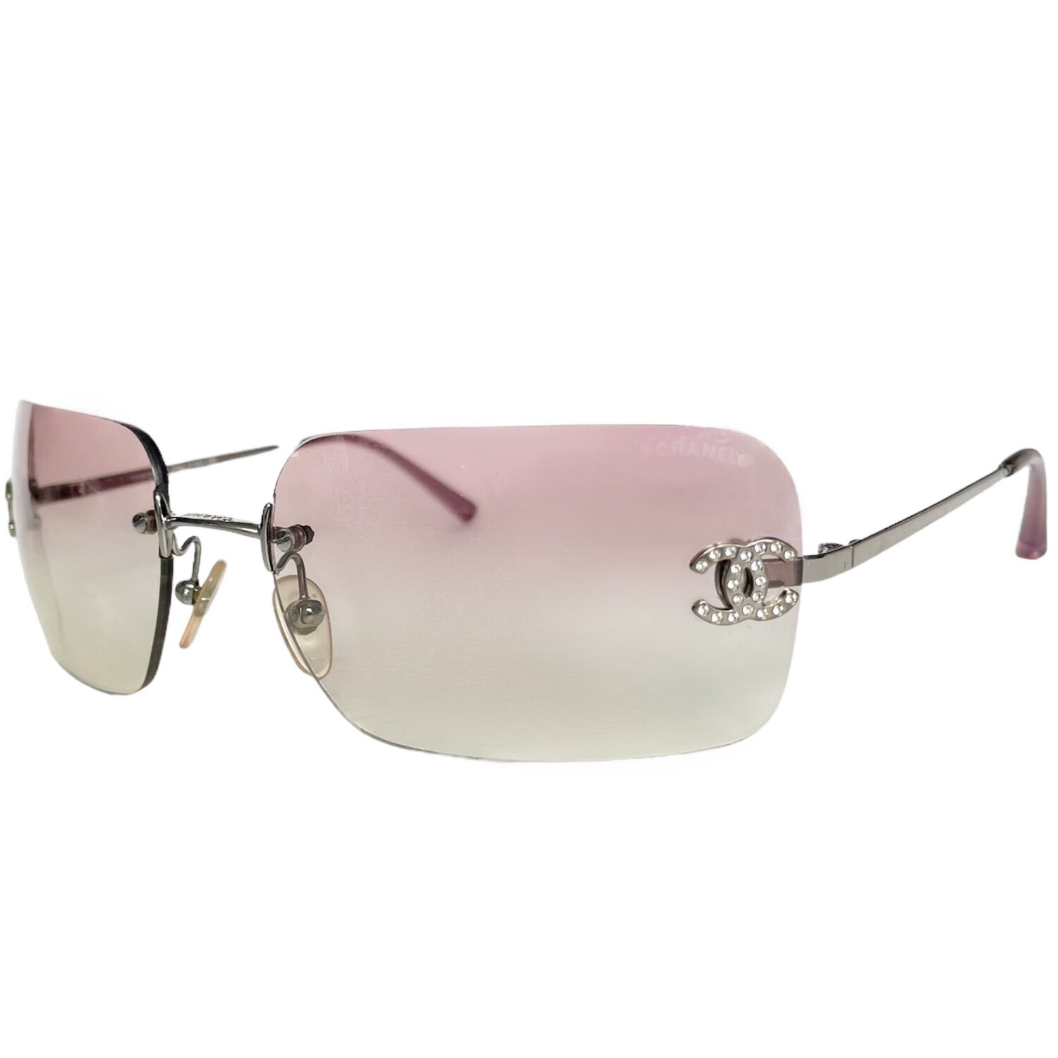 Chanel Diamante Rimless Ombre Sunglasses in Baby Pink / Silver