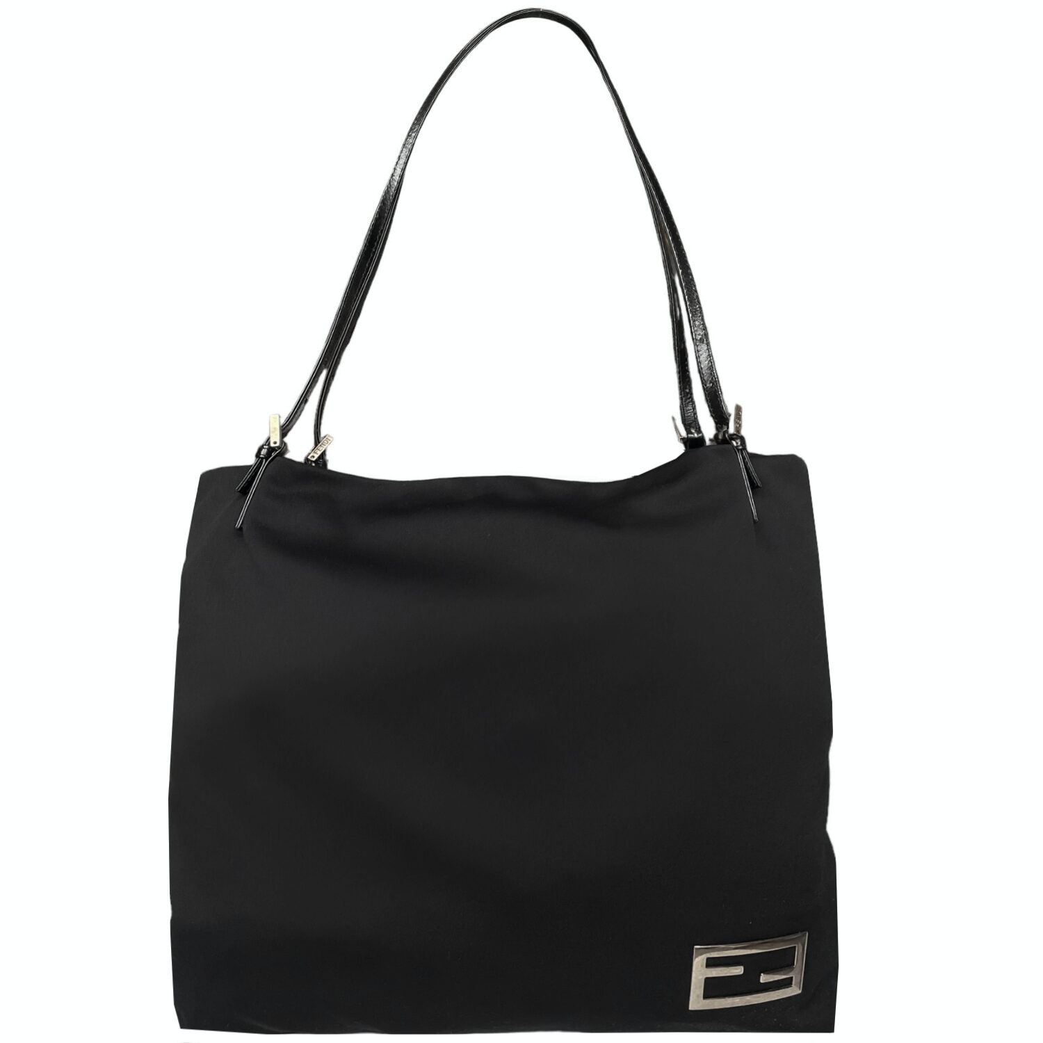 Vintage Fendi Silk Logo Tote Shoulder Bag in Black / Silver | NITRYL