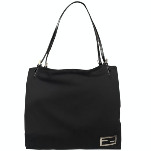 Vintage Fendi Silk Logo Tote Shoulder Bag in Black / Silver | NITRYL