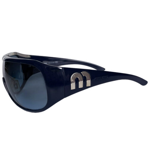 Vintage Miu Miu Logo Wraparound Sunglasses in Blue / Silver | NITRYL