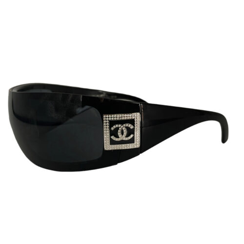Vintage Chanel Diamante Ski Wraparound Sunglasses in Black / Silver | NITRYL