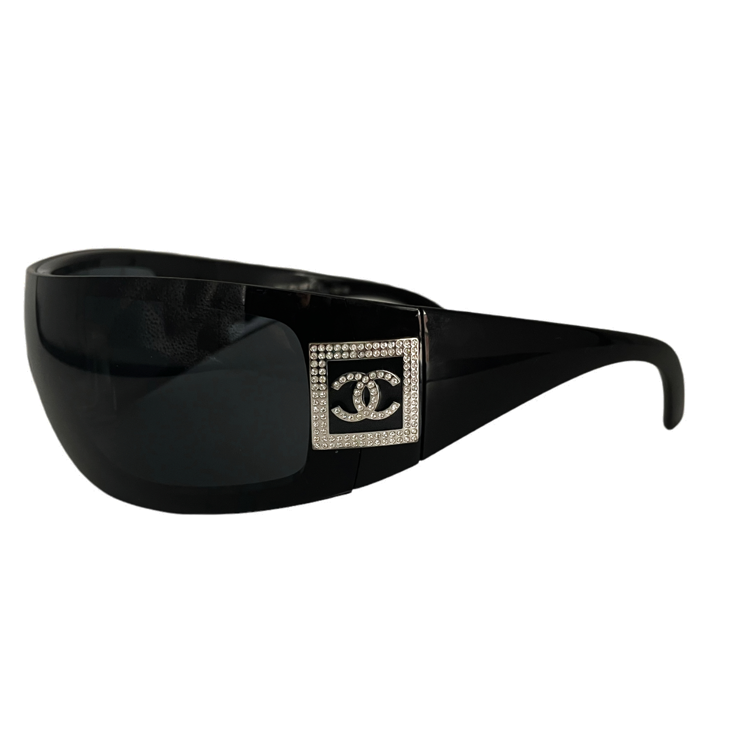 Chanel Diamante Ski Wraparound Sunglasses in Black / Silver Nitryl