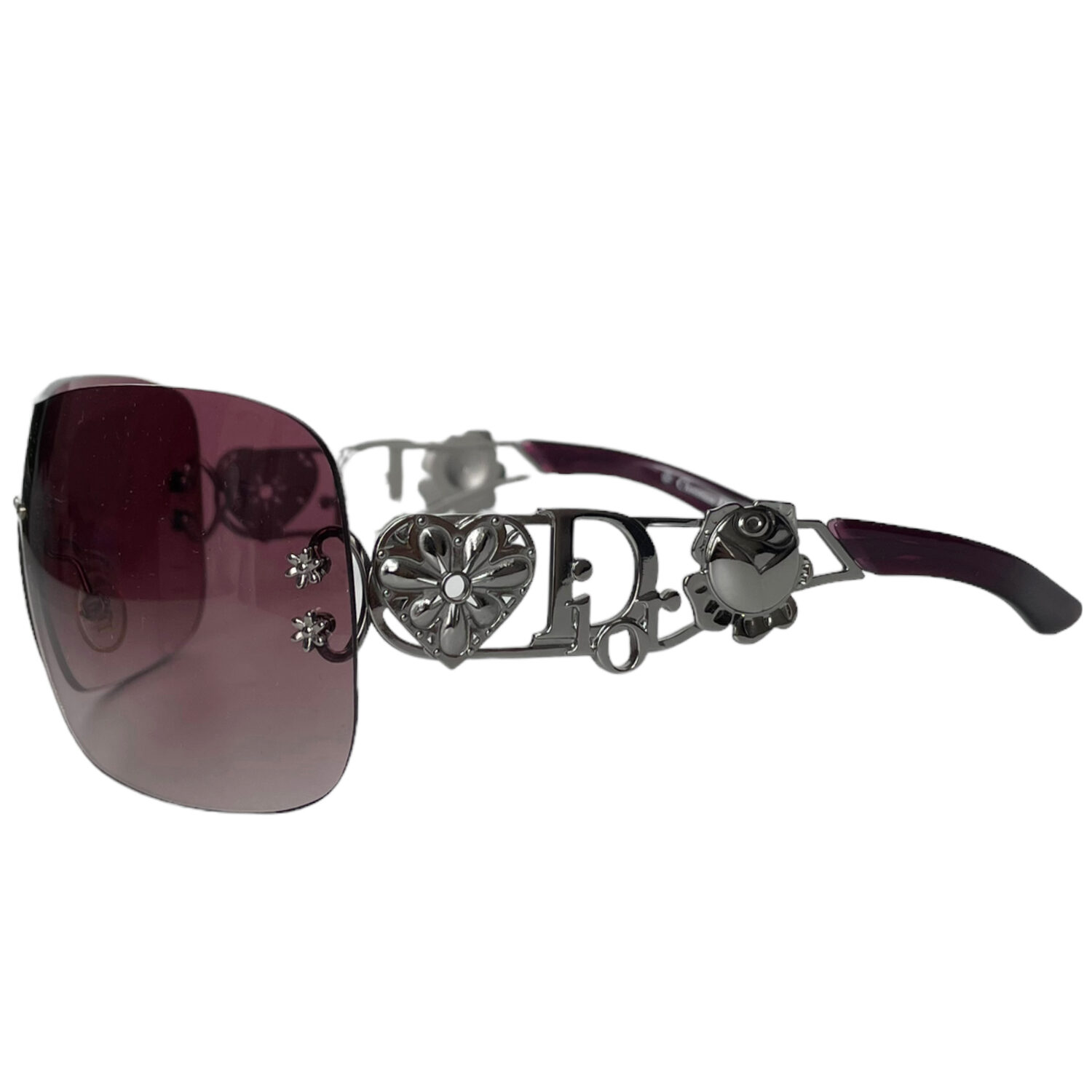 Vintage Dior Spuns Logo Shield Sunglasses in Pink / Silver | NITRYL