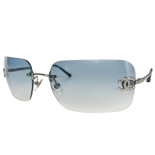 Vintage Chanel Diamante Rimless Ombre Sunglasses in Blue / Silver | NITRYL