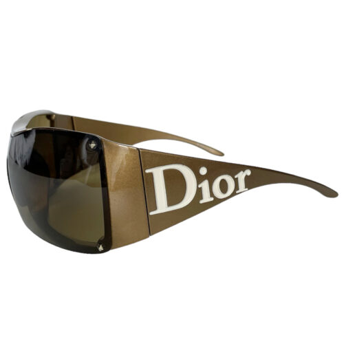 Vintage Dior Overshine Logo Wraparound Sunglasses in Gold | NITRYL