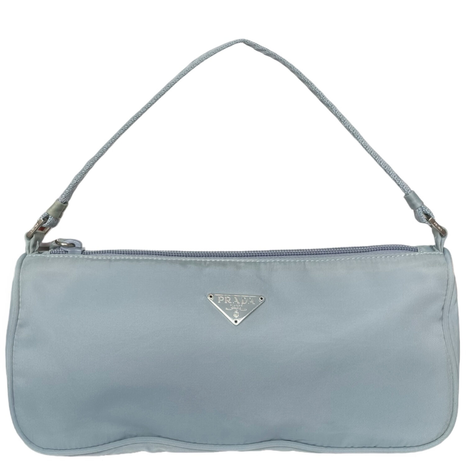 Vintage Prada Nylon Pochette Mini Shoulder Bag in Baby Blue | NITRYL