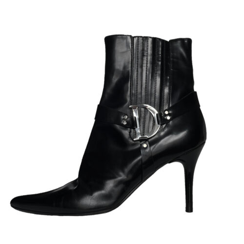 Vintage Dior CD Logo Leather Heeled Boots in Black / Silver UK 4.5 | NITRYL