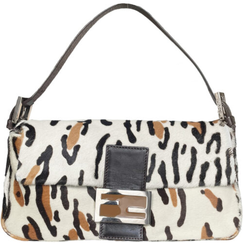 Vintage Fendi Snow Leopard Print Calfskin Shoulder Baguette Bag | NITRYL