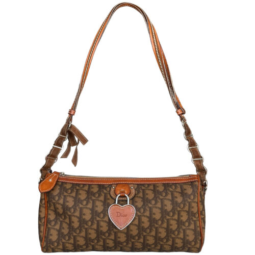 Vintage Dior Monogram Romantique Heart Shoulder Bag in Brown / Tan | NITRYL