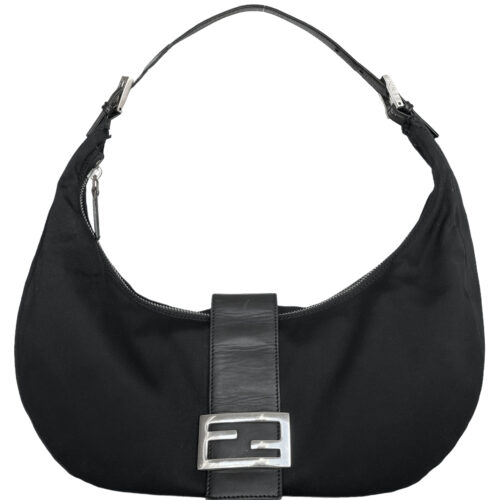 Vintage Fendi Cloth Half Moon Hobo Shoulder Bag in Black / Silver | NITRYL