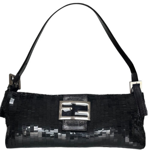 Vintage Fendi Sequin Beaded Shoulder Baguette Bag in Black / Silver | NITRYL