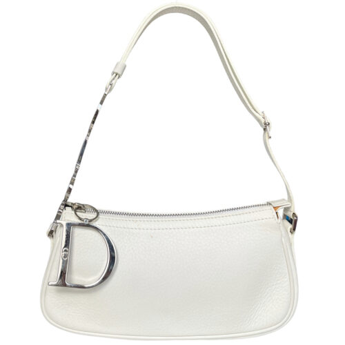 Dior Charms Leather Shoulder Bag in White with Silver Spellout Strap | NITRYL
