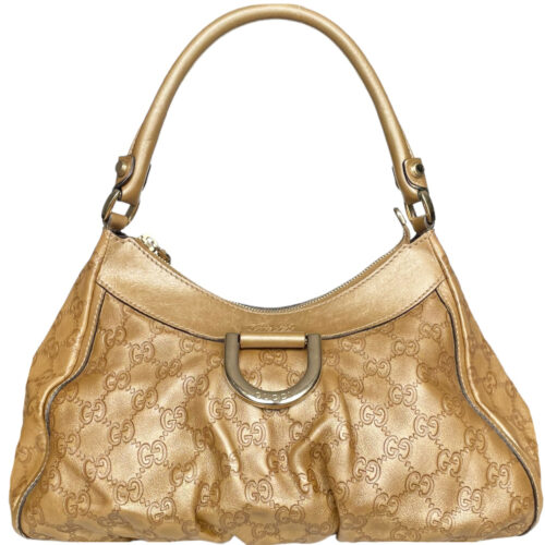 Vintage Gucci Monogram D Ring Hobo Shoulder Bag in Gold | NITRYL