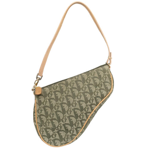 Vintage Dior Trotter Monogram Shoulder Saddle Bag in Olive Green | NITRYL