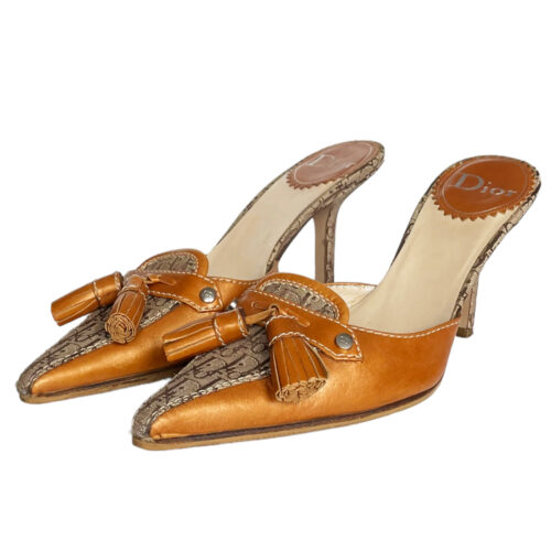 Vintage Dior Monogram Tassle Mule Heels in Brown / Bronze UK 3 | NITRYL