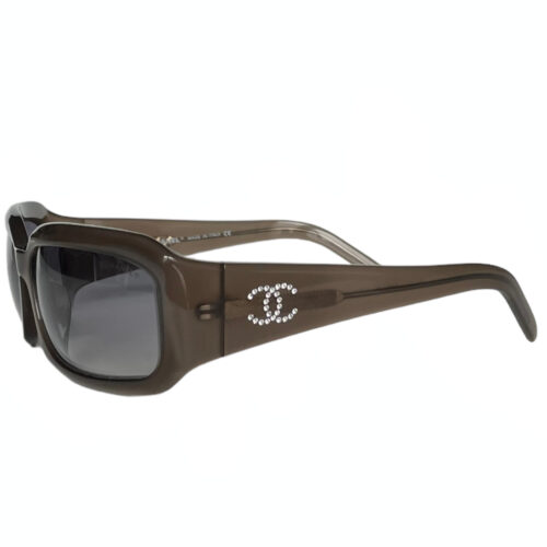 Vintage Chanel Diamante Logo Chunky Sunglasses in Brown / Silver | NITRYL