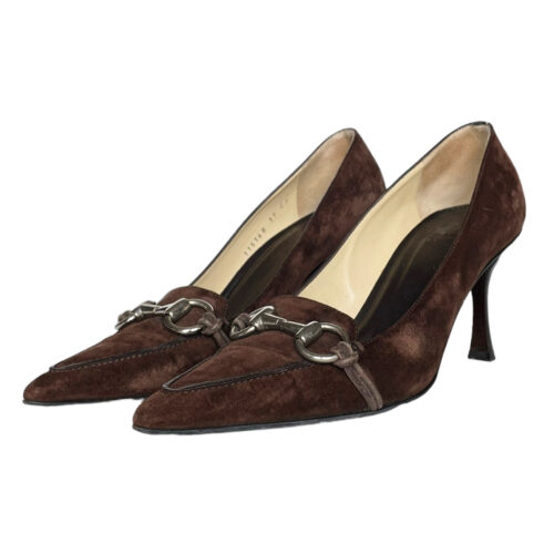 Vintage Gucci Horsebit Suede Heels in Brown / Silver UK 4 | NITRYL