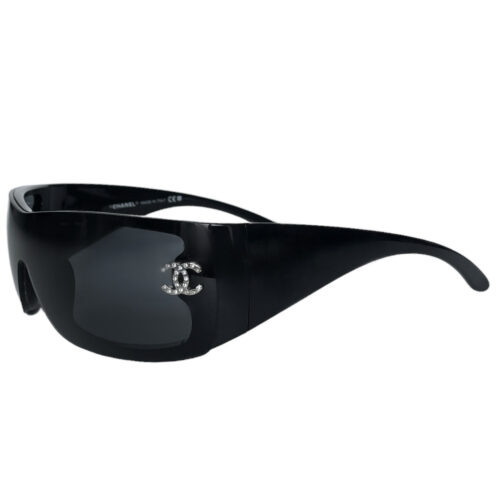 Vintage Chanel Diamante Wraparound Sunglasses in Black / Silver | NITRYL