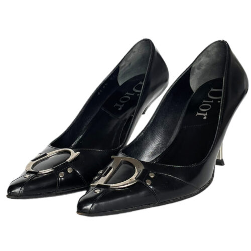 Vintage Dior CD Logo Leather Heels in Black / Silver UK 3.5 | NITRYL