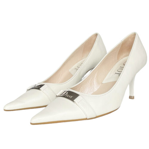 Vintage Dior Logo Heels in White / Silver UK 3 | NITRYL