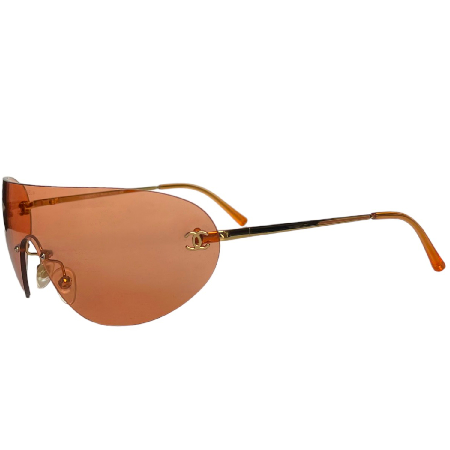 Chanel Rimless Oversized Mask Sunglasses in Orange / Gold – Nitryl