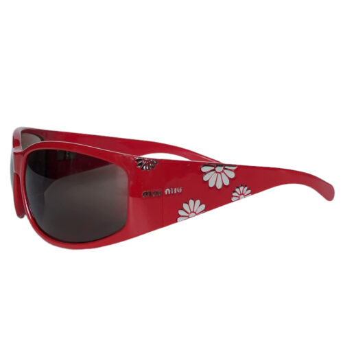 Vintage Miu Miu Logo Flower Wraparound Sunglasses in Red / Silver | NITRYL