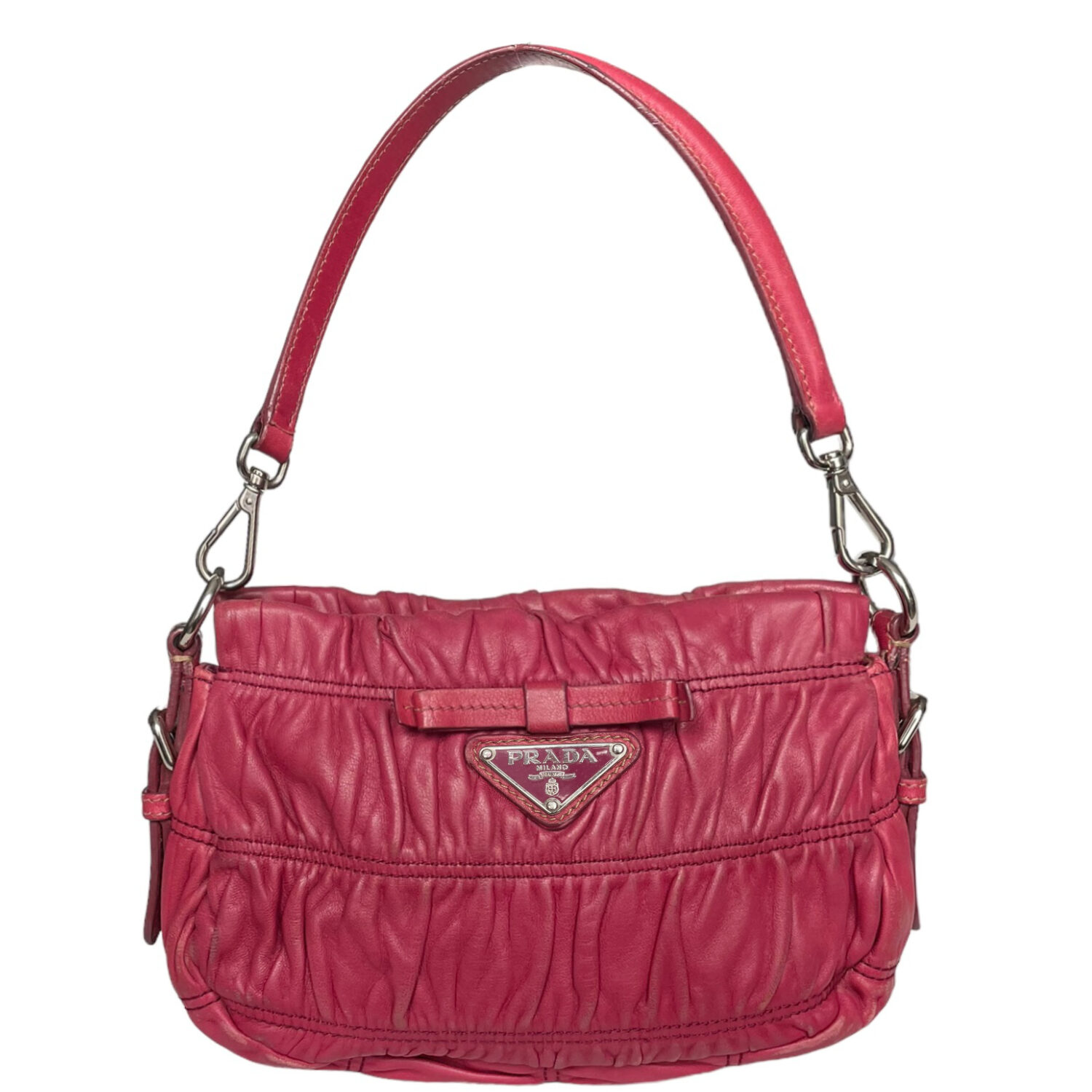 Vintage Prada Ruched Leather Mini Shoulder Bag in Pink | NITRYL