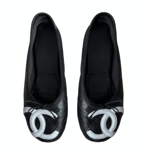 Vintage Chanel Cambon Logo Ballet Flats in Black / White UK 6 | NITRYL