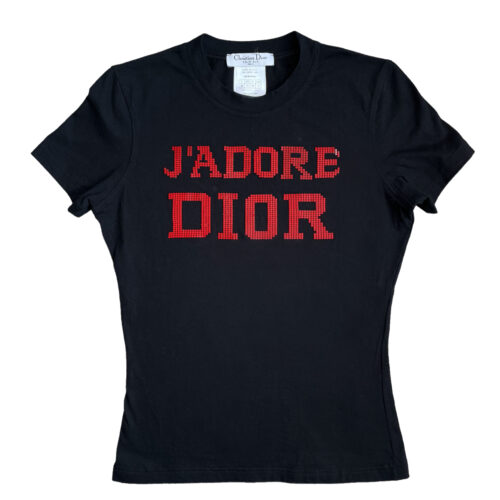 Vintage Dior 'J'adore' Chain Mail T-shirt in Black / Red UK 10 | NITRYL