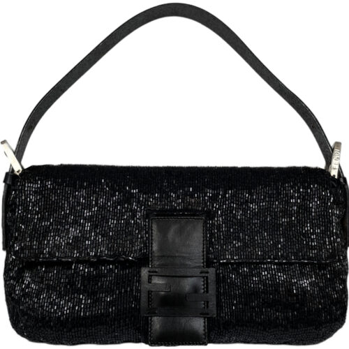 Vintage Fendi Beaded Shoulder Baguette Bag in Black | NITRYL