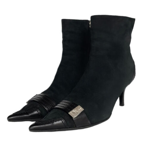 Vintage Dior Logo Suede Boots in Black / Silver UK 3.5 | NITRYL