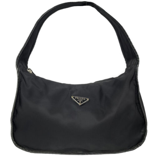 Vintage Prada Nylon Hobo Shoulder Bag in Black / Silver | NITRYL