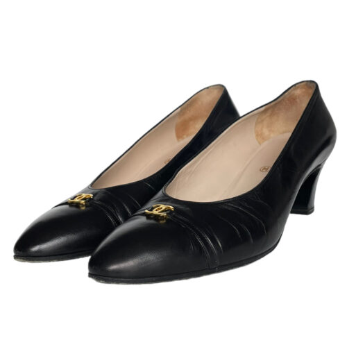 Vintage Chanel Leather Heels in Black / Gold UK 8 | NITRYL