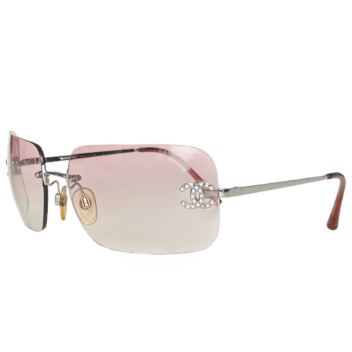Vintage Chanel Diamante Rimless Ombre Sunglasses in Baby Pink / Silver | NITRYL