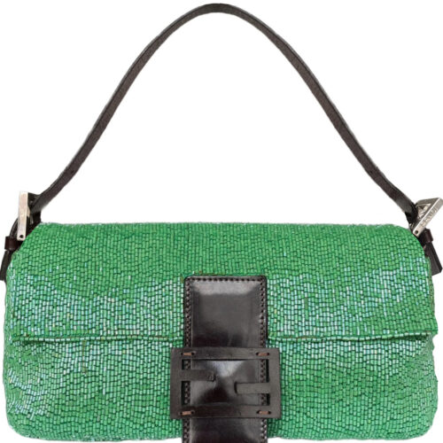 Vintage Fendi Beaded Shoulder Baguette Bag in Green | NITRYL
