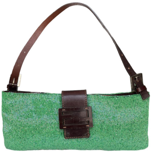 Vintage Fendi Beaded Shoulder Baguette Bag in Green | NITRYL