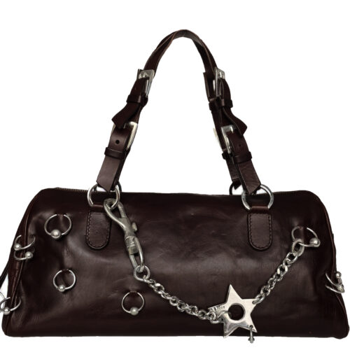 Vintage Dior Leather Hardcore Star Piercing Shoulder Bag in Brown / Silver | NITRYL