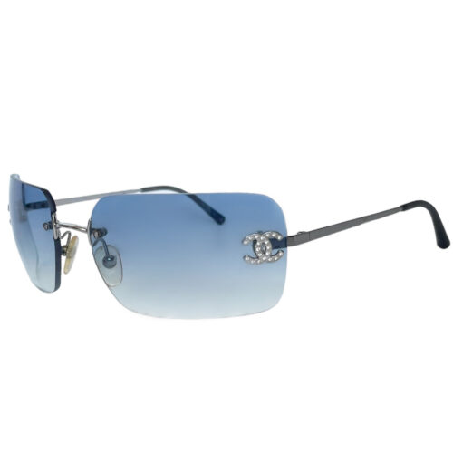 CHANEL Teal Blue Gradient Lens Crystal Rhinestone CC Rimless Sunglasses  4017-D