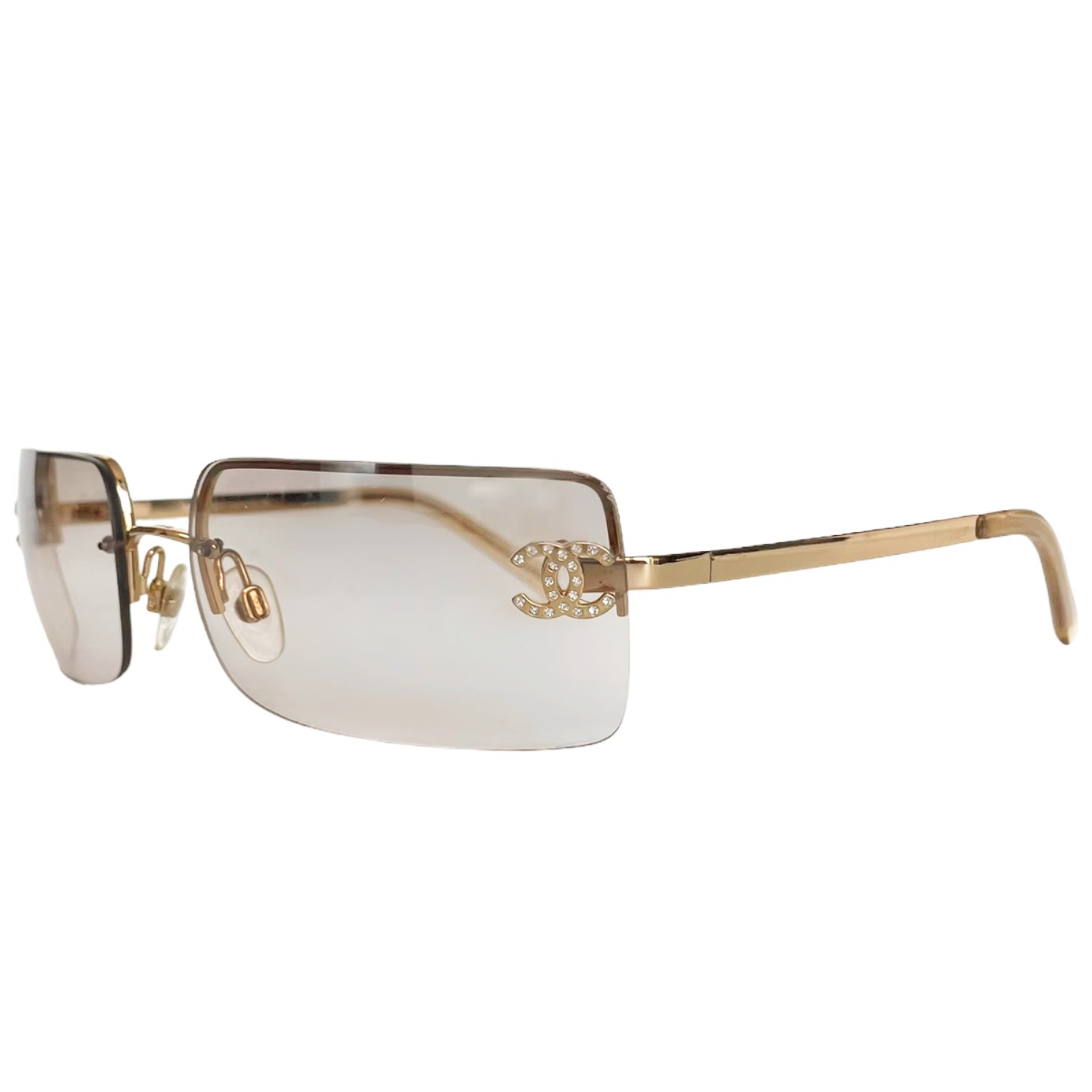 Chanel Diamante Rimless Sunglasses in Gold